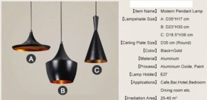 Κρεμαστό φωτιστικό οροφής τριπλό μαύρο με χρυσό χρώμα R50 REKTO-ABC