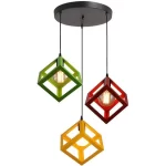 Κρεμαστό φωτιστικό οροφής τριπλό τετράγωνο ρόμβος μεταλλικό σε κόκκινο πράσινο και μπλε χρώμα C30
