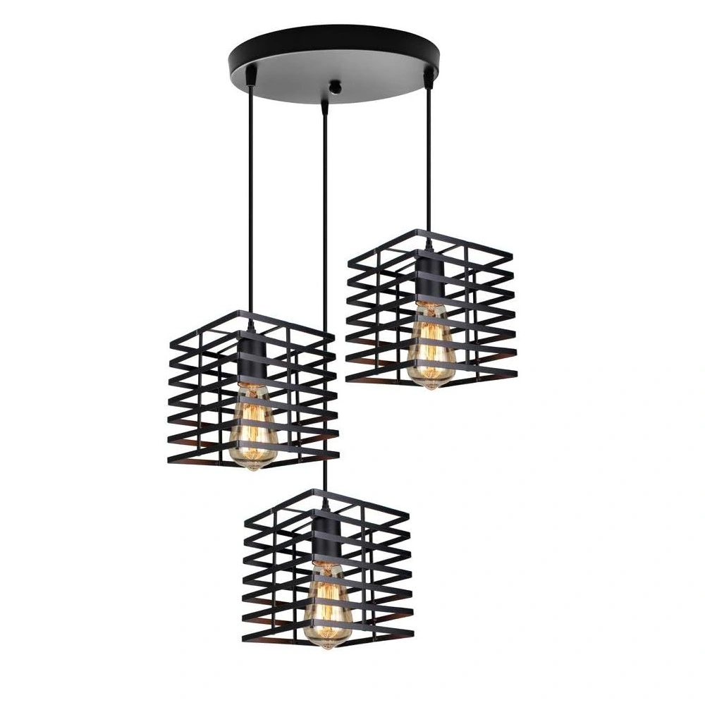 Κρεμαστό φωτιστικό οροφής τριπλό κύβος μεταλλικό πλέγμα σε μαύρο χρώμα κύβος C30 Ettagono 2